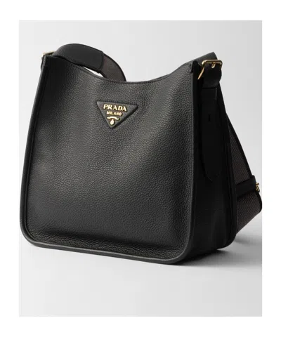 Prada Medium Leather Shoulder Bag In Black