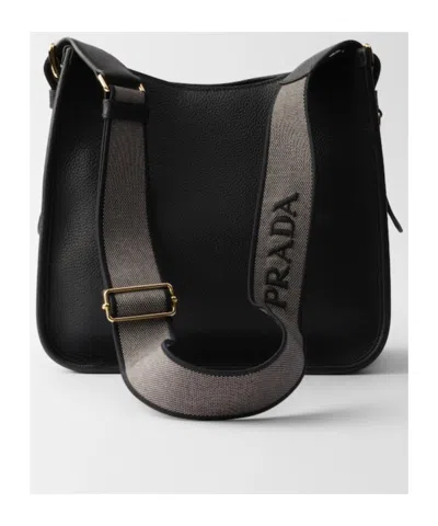 Prada Medium Leather Shoulder Bag In Black