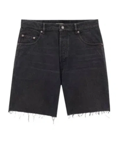 Saint Laurent Faded Denim Bermuda Shorts In Black