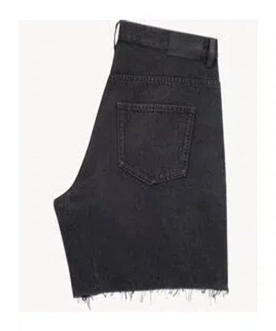 Saint Laurent Faded Denim Bermuda Shorts In Black