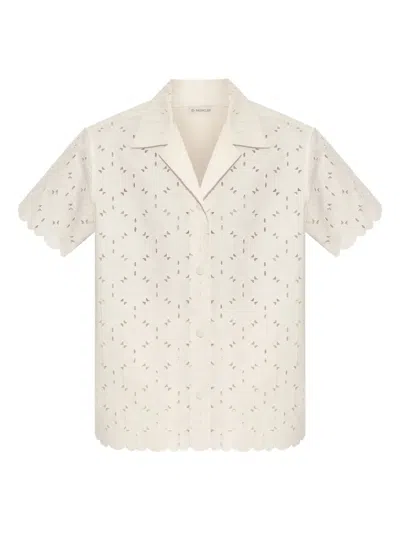 Moncler Ivory Embroidered Cotton-blend Shirt In White
