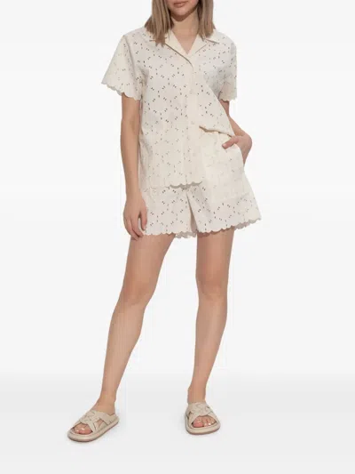 Moncler Ivory Embroidered Cotton-blend Shirt In White