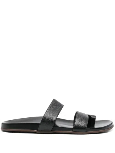 The Row Leather Double Strap Thong Slippers In Black
