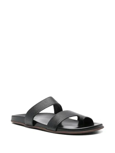 The Row Leather Double Strap Thong Slippers In Black