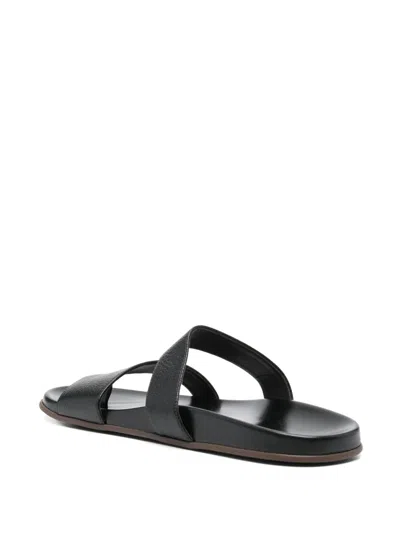 The Row Leather Double Strap Thong Slippers In Black