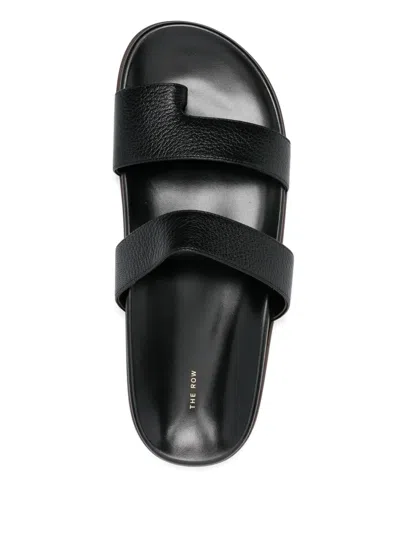 The Row Leather Double Strap Thong Slippers In Black