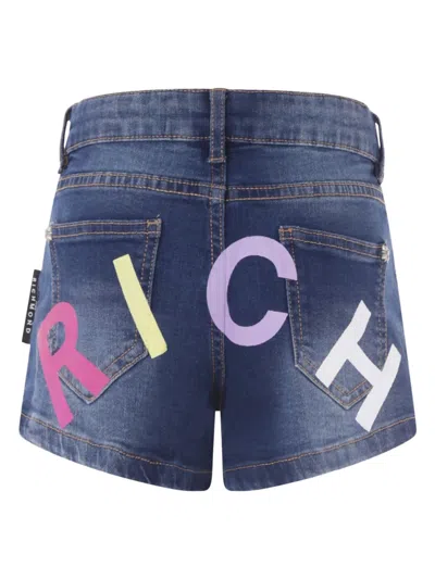 John Richmond Junior Logo-print Denim Shorts In Blue