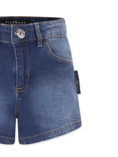 John Richmond Junior Logo-print Denim Shorts In Blue