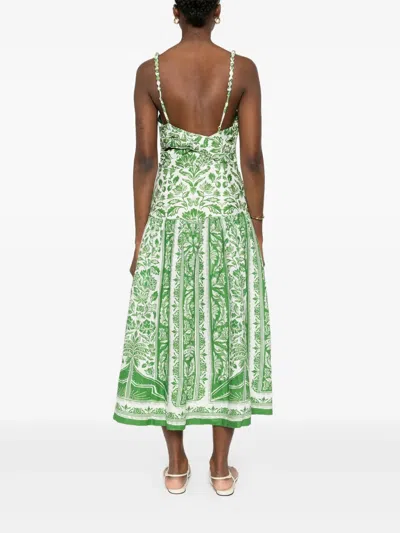 Farm Rio Green Delicate Tapestry Euroflax Premium Linen Midi Dress In Delicate Tapestry Green