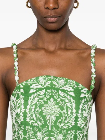 Farm Rio Green Delicate Tapestry Euroflax Premium Linen Midi Dress In Delicate Tapestry Green