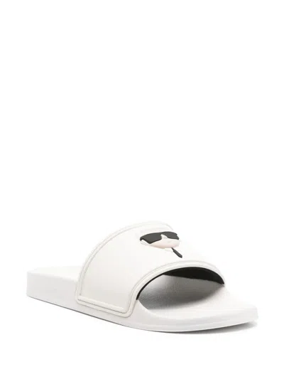 Karl Lagerfeld Logo Slides In White