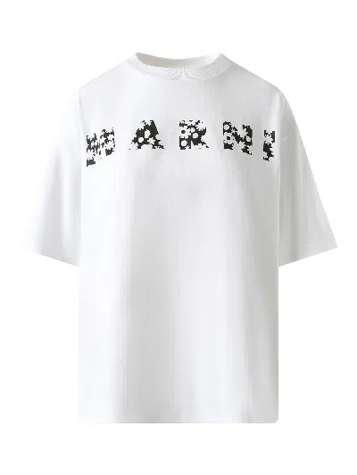 Marni Women's Boxy Flower Logo T-shirt In Lily White