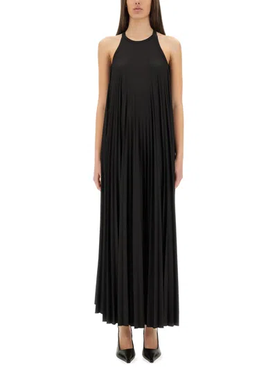 Sportmax Verdier Fluid Plisse Long Dress In Black