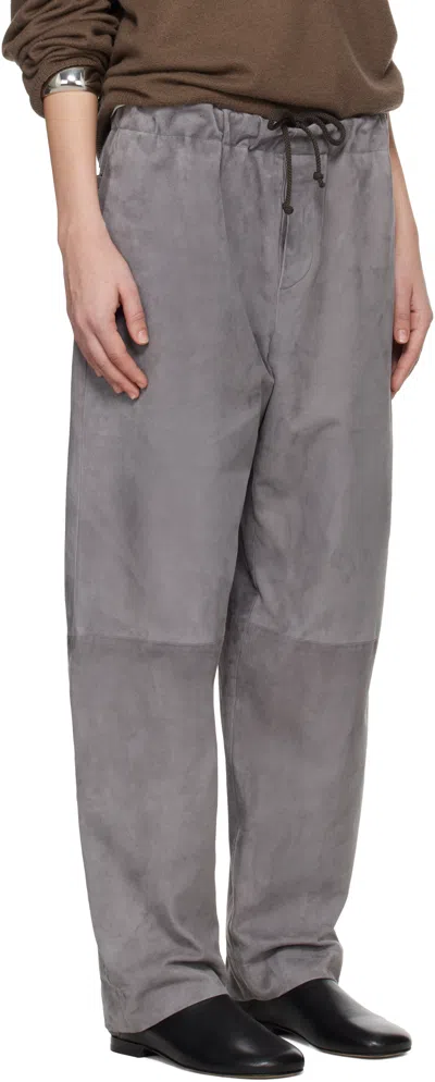 Meta Campania Collective Gray Ed Unlined Drawstring Lamb Suede Trousers In Grey