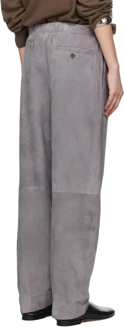 Meta Campania Collective Gray Ed Unlined Drawstring Lamb Suede Trousers In Grey