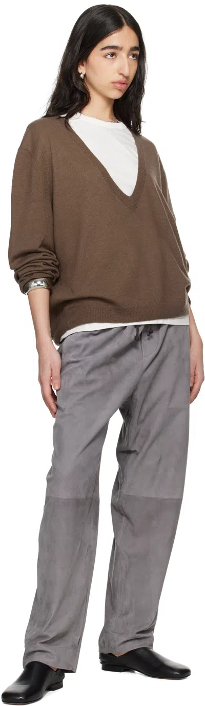 Meta Campania Collective Gray Ed Unlined Drawstring Lamb Suede Trousers In Grey