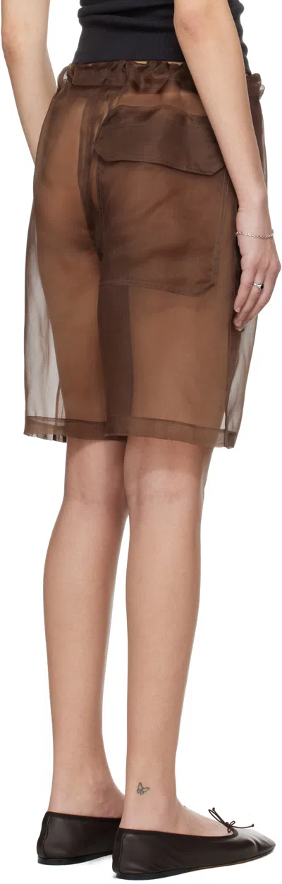 Meta Campania Collective Brown Neil Exaggerated See-through Silk Drawstring Shorts In Dark Chocolate