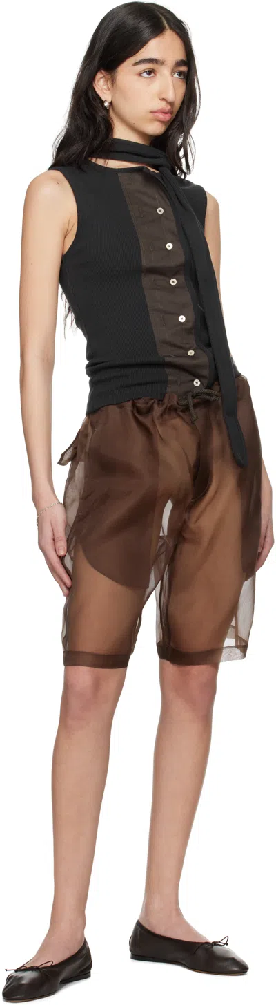 Meta Campania Collective Brown Neil Exaggerated See-through Silk Drawstring Shorts In Dark Chocolate