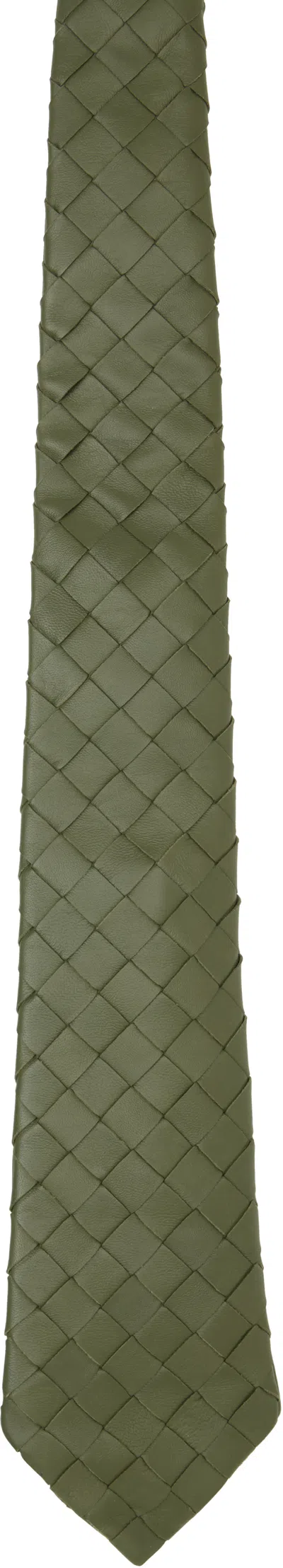 Bottega Veneta Khaki Intrecciato Leather Tie In 3293 Shrub