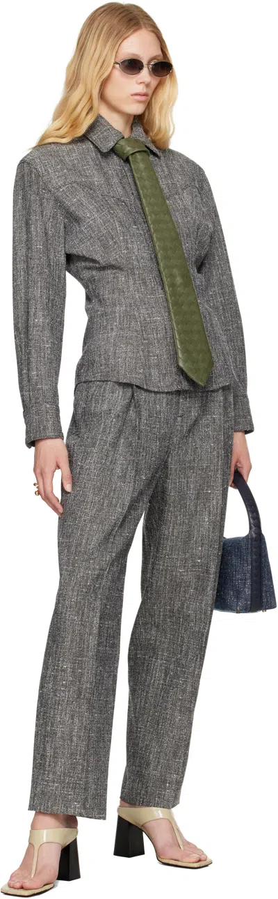 Bottega Veneta Khaki Intrecciato Leather Tie In 3293 Shrub