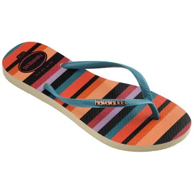 Havaianas Slim Patchwork Stripe Flip Flops In Beige
