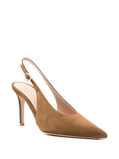 Gianvito Rossi Robbie Pointed Toe Slingback Pumps In Brown