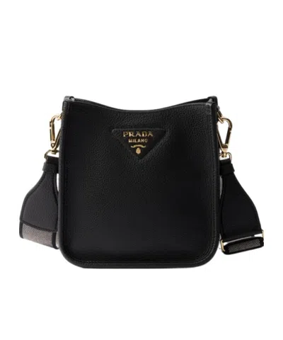 Prada Mini Leather Shoulder Bag In Black