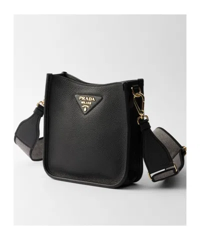 Prada Mini Leather Shoulder Bag In Black