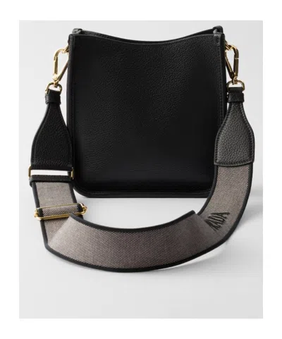 Prada Mini Leather Shoulder Bag In Black