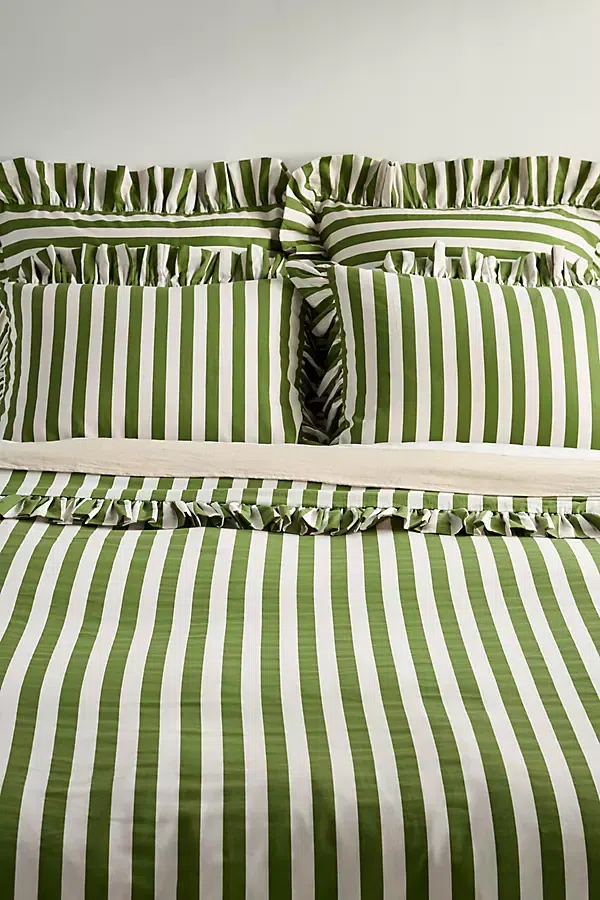 Maeve Cotton Striped Ruffle Printed Duvet Cover - Thumbnail 5