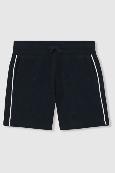 Reiss Navy 13-14 Yrs Cotton Textured Piped Shorts In Navy