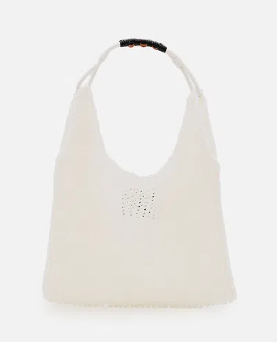 Plan C White Mesh Design Shopper Bag In Neutral