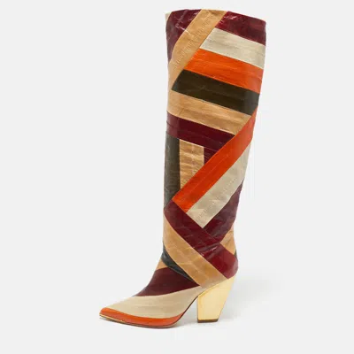 Pre-owned Tory Burch Multicolor Eel Leather Knee Length Boots Size 35.5