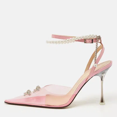 Pre-owned Mach&mach Pink Pvc Crystal Embellished Matilda Ankle Strap Pumps Size 39.5