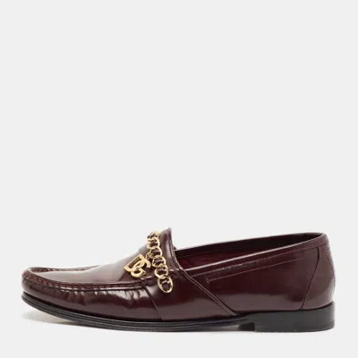 Pre-owned Dolce & Gabbana Burgundy Leather Dg Chain Link Slip On Loafers Size 42