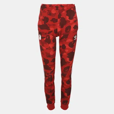 Pre-owned A Bathing Ape X Adidas Red Camouflage Print Polyester Drawstring Joggers S