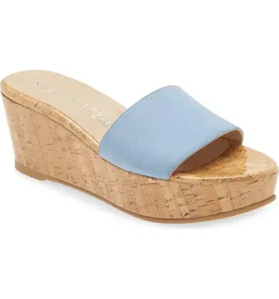 Stuart Weitzman Summer Sandal Womens Us 9 Blue Leather Slip-on Wedge Heel Khd860 In Blue
