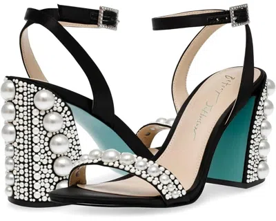 Betsey Johnson Blue By  Lexi Sandals Women's Us 9 Black Pearls Block Heel Zpo1797 In Black