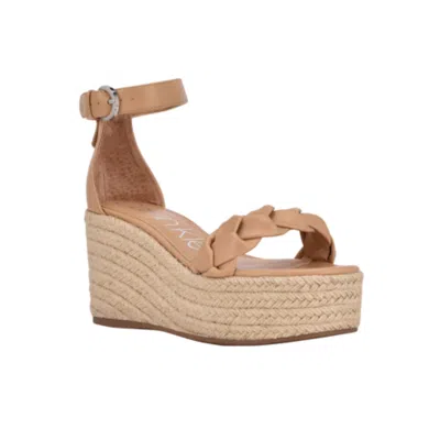 Calvin Klein Thea Womens Faux Leather Sandal Wedge Heels In Beige