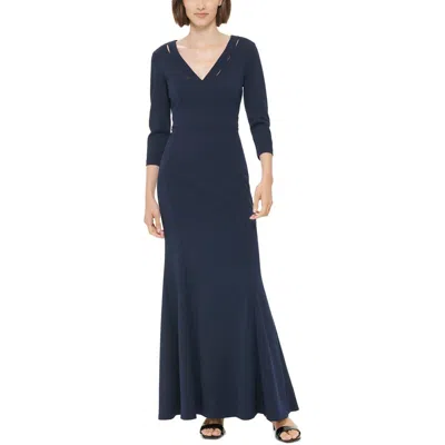 Calvin Klein Maxi Dress Women Xs Navy Stretch Cutout V-neck Bodycon Party Vda278 In Blue