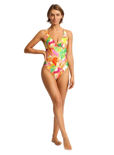 SEAFOLLY WONDERLAND TWIST FRONT ONE-PIECE WOMEN'S 12 MULTICOLOR SWIMSUITS ERK642 