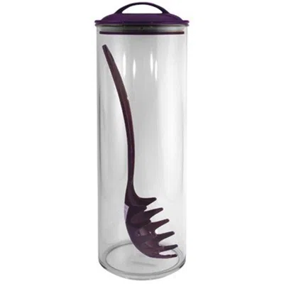 Restonlloyd Spaghetti/pasta Acrylic Canister With Matching Spaghetti Fork - Plum In Pink