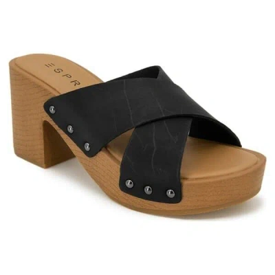 Esprit Mia Slide Womens Size 6 Black Leather Block Heel Slip-on Sandals Khd497 In Black