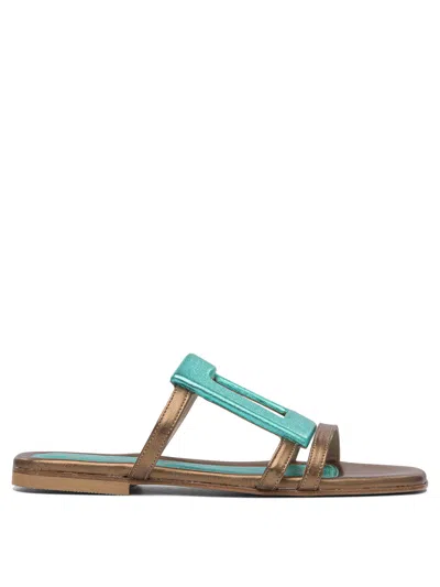 Elina Linardaki Light Blue Leather Sandals In Multi