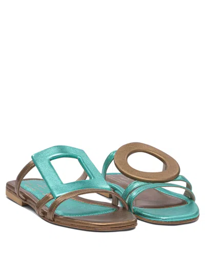 Elina Linardaki Light Blue Leather Sandals In Multi