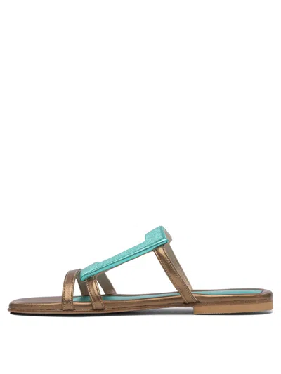 Elina Linardaki Light Blue Leather Sandals In Multi