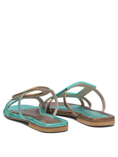 Elina Linardaki Light Blue Leather Sandals In Multi