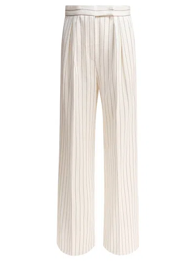 Max Mara Linen Blend Pinstripe Wide Pants In White