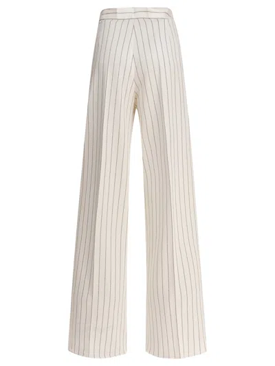 Max Mara Linen Blend Pinstripe Wide Pants In White