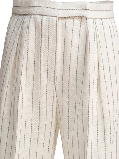 Max Mara Linen Blend Pinstripe Wide Pants In White